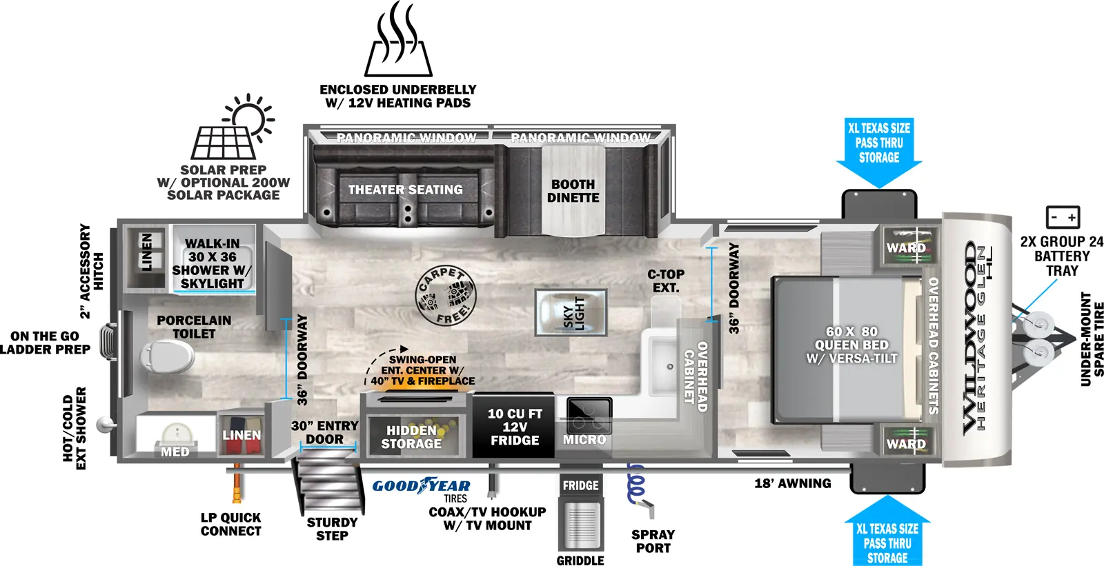 Heritage Glen Travel Trailers 25RBHL Floorplan